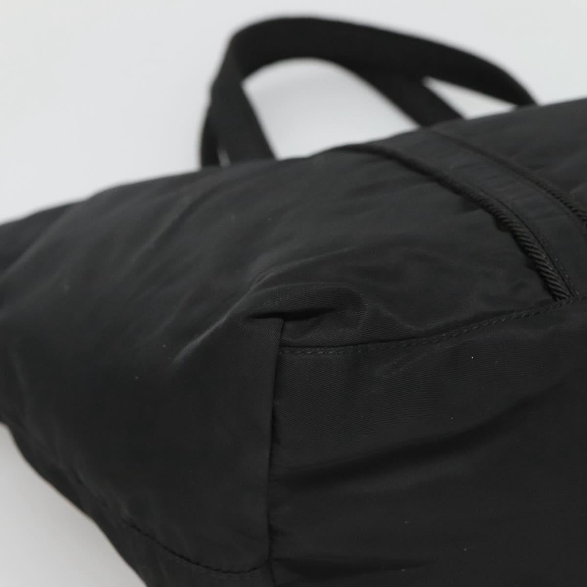 PRADA Tote Bag Nylon Black Silver Auth bs26479