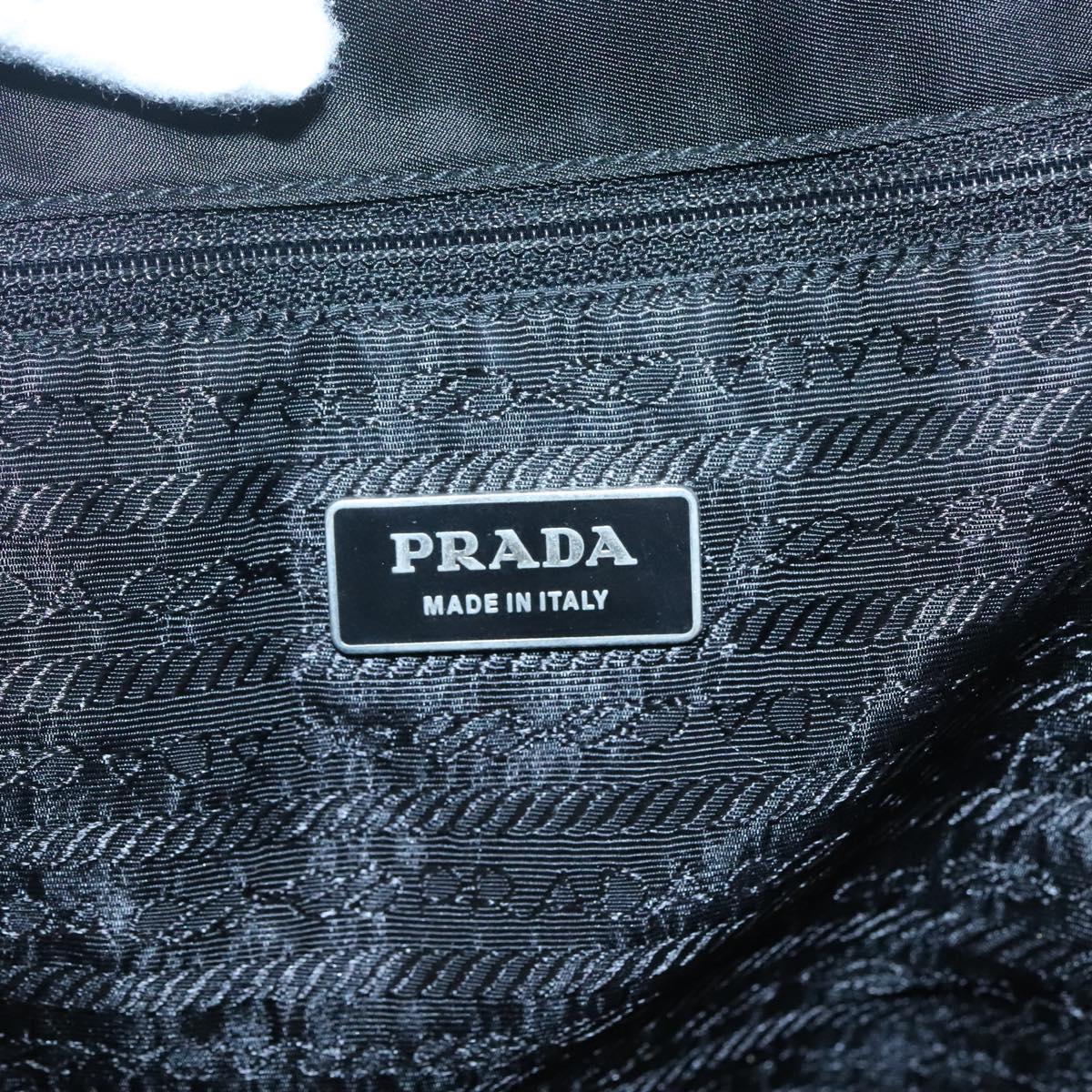 PRADA Tote Bag Nylon Black Silver Auth bs26479