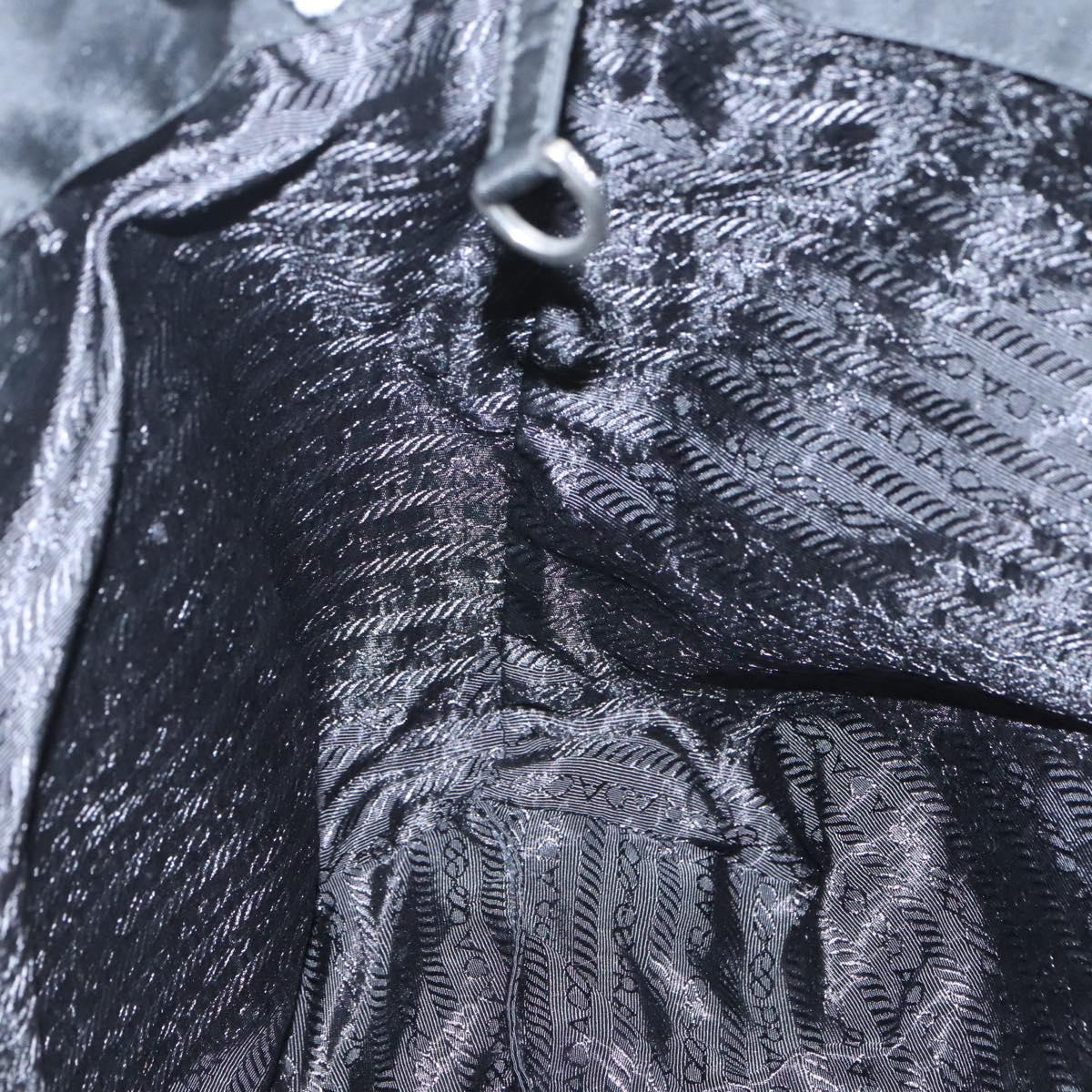 PRADA Tote Bag Nylon Black Silver Auth bs26479