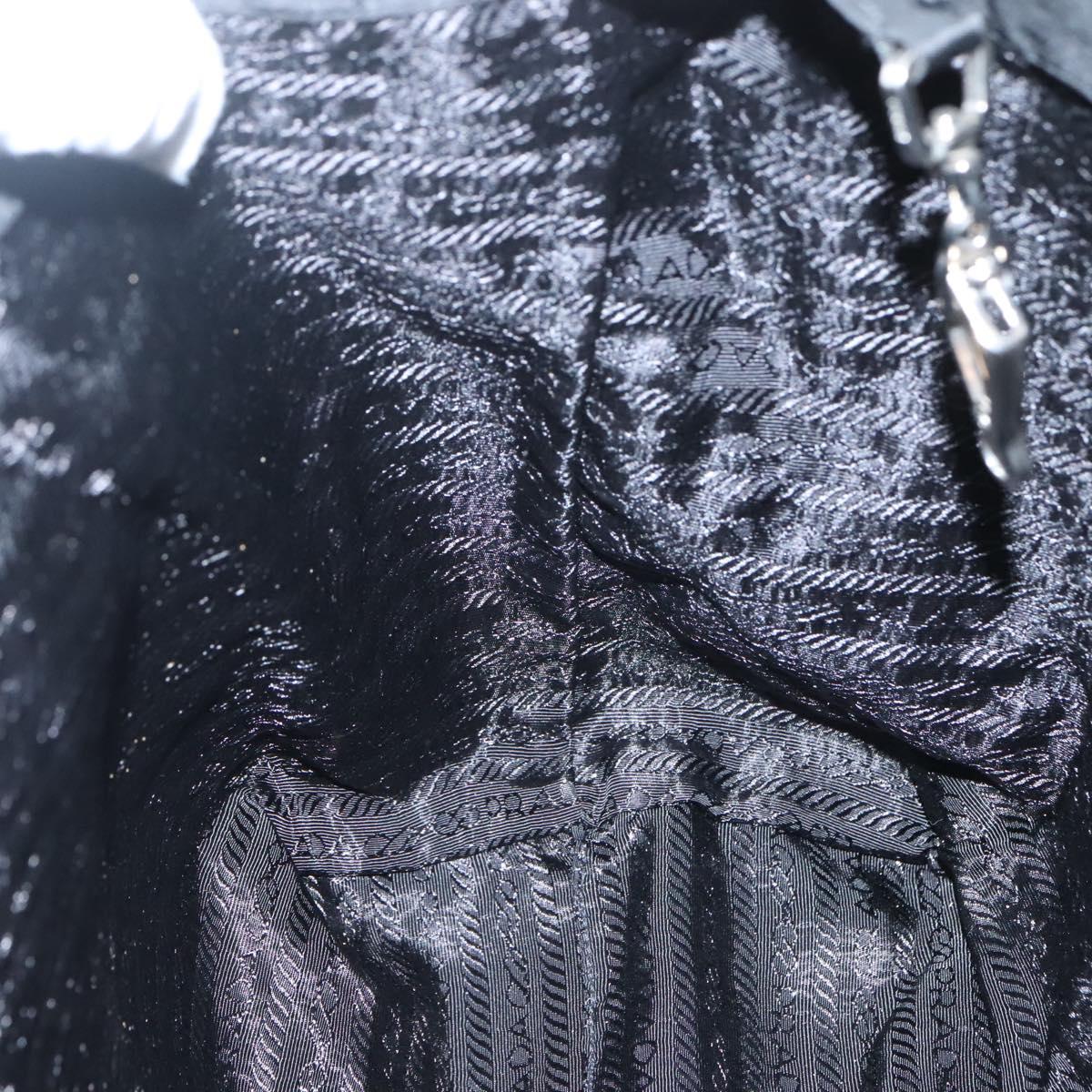 PRADA Tote Bag Nylon Black Silver Auth bs26479