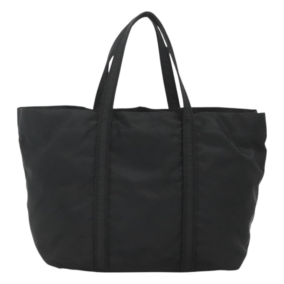 PRADA Tote Bag Nylon Black Silver Auth bs26479
