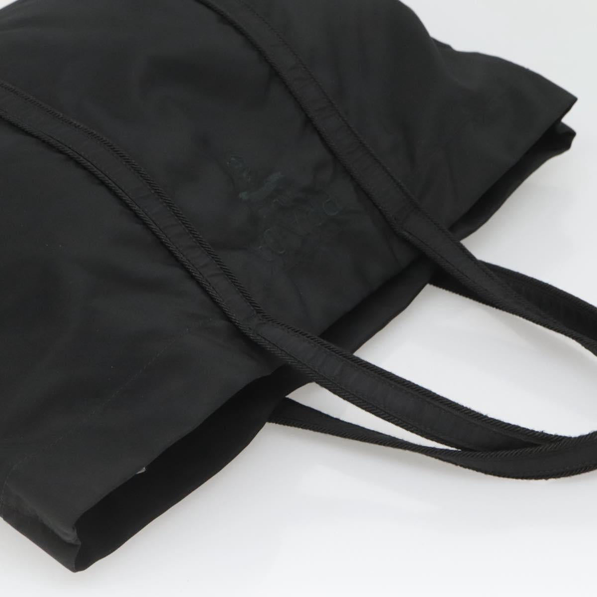 PRADA Tote Bag Nylon Black Silver Auth bs26479