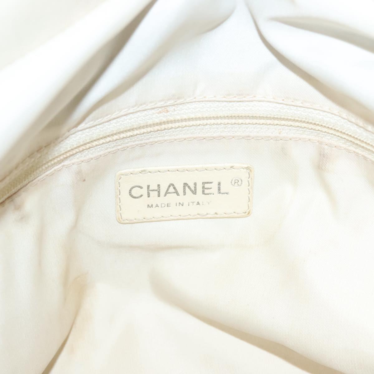 CHANEL Paris Biarritz MM Tote Bag Coated Canvas Beige Silver CC Auth bs26552