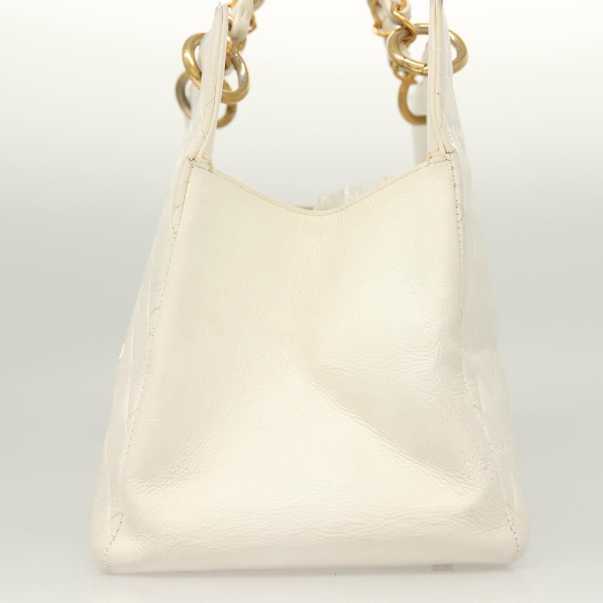 CHANEL Matelasse Chain Hand Bag Caviar Skin White Gold CC Auth bs26565