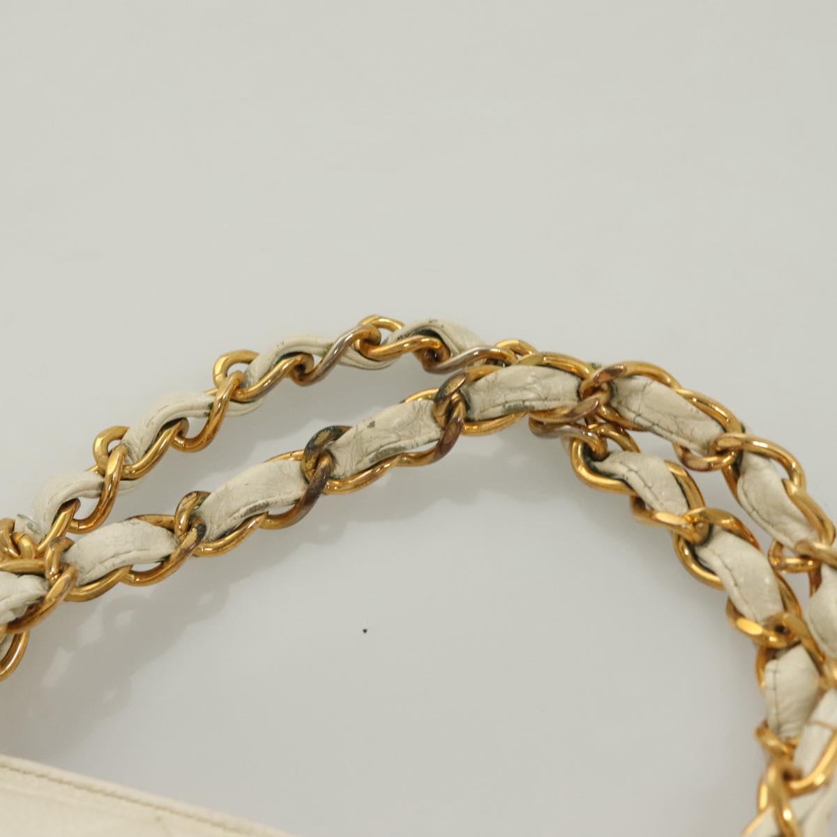 CHANEL Matelasse Chain Hand Bag Caviar Skin White Gold CC Auth bs26565