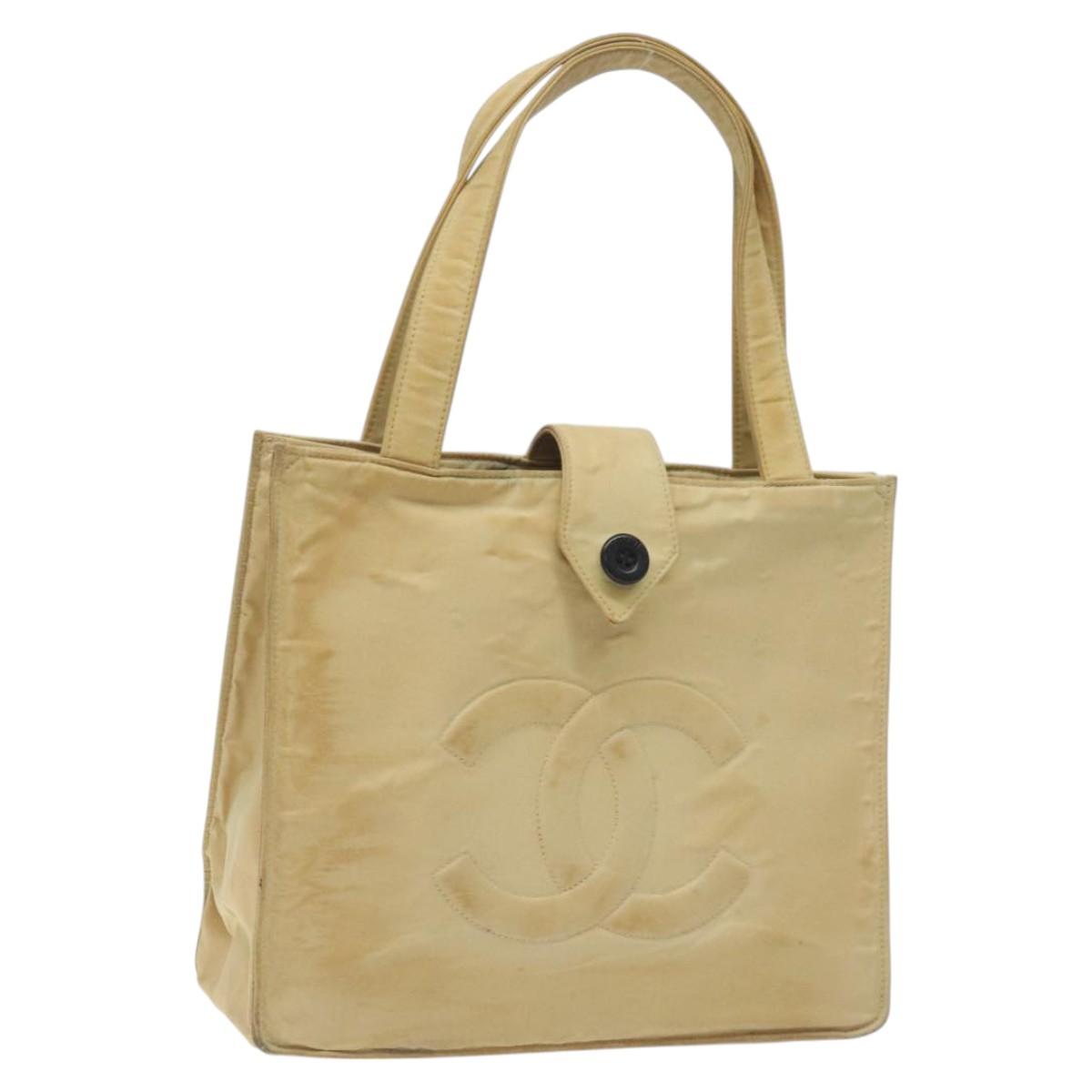 CHANEL Tote Bag Nylon Beige Gold CC Auth bs26566