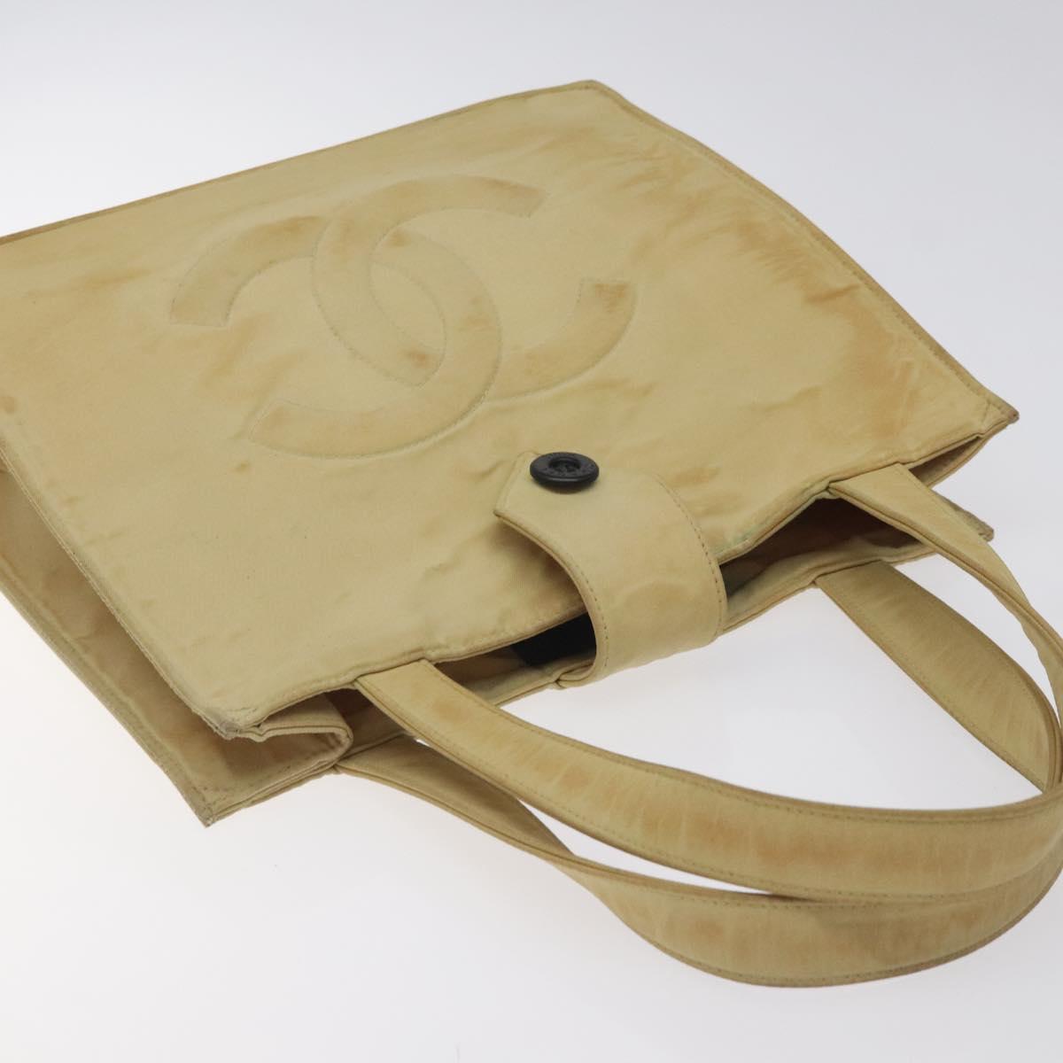 CHANEL Tote Bag Nylon Beige Gold CC Auth bs26566