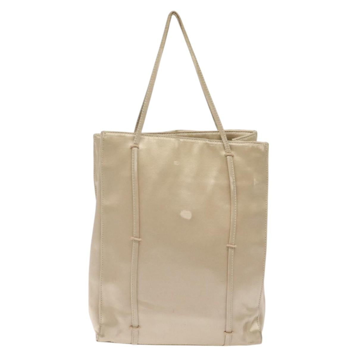 PRADA Tote Bag Satin Beige Auth bs26574