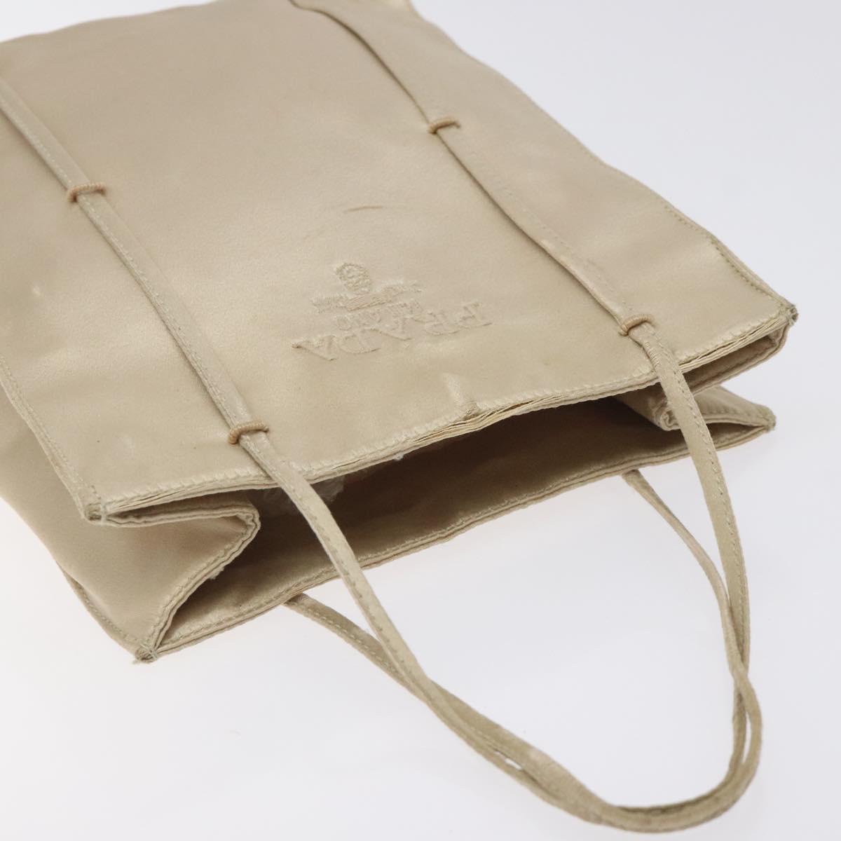 PRADA Tote Bag Satin Beige Auth bs26574