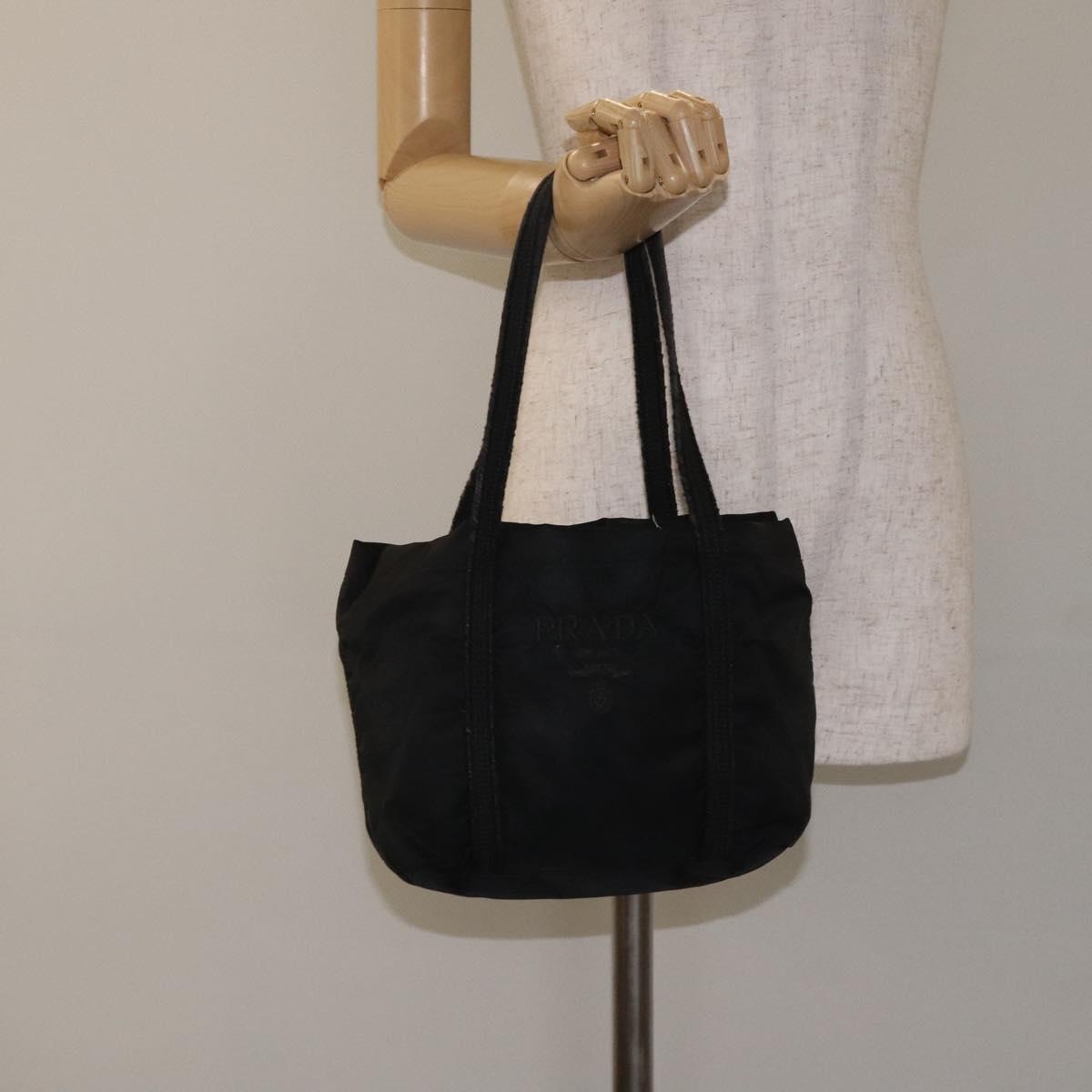 PRADA Mini Tote Bag Nylon Black Silver Auth bs26580