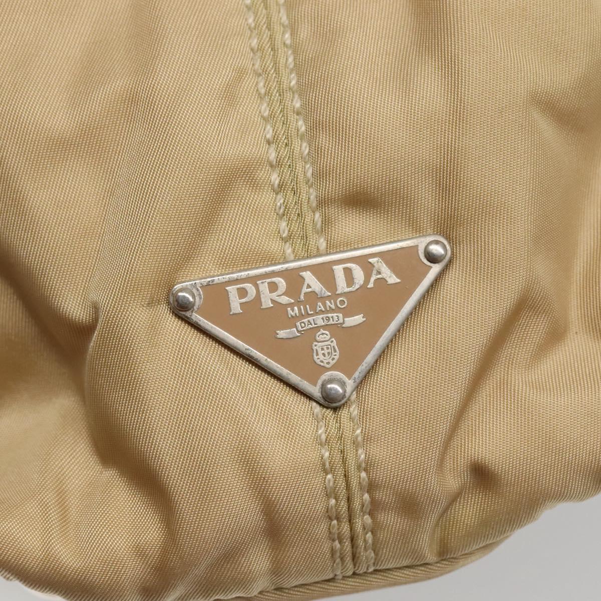 PRADA Chain Tote Bag Nylon Leather Beige Silver Auth bs26581