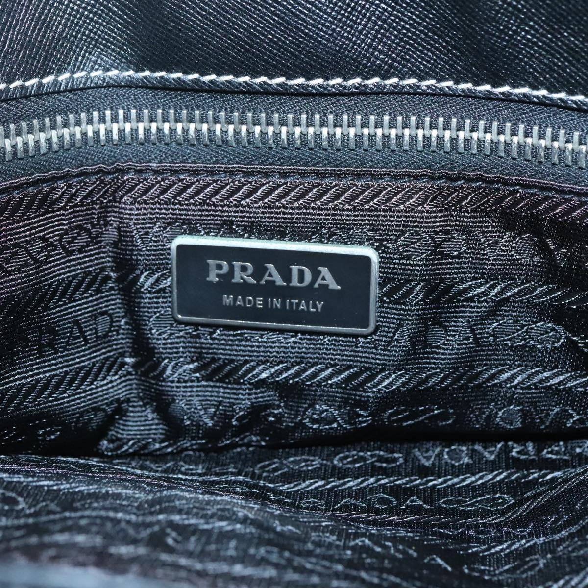 PRADA Chain Tote Bag Nylon Leather Beige Silver Auth bs26581