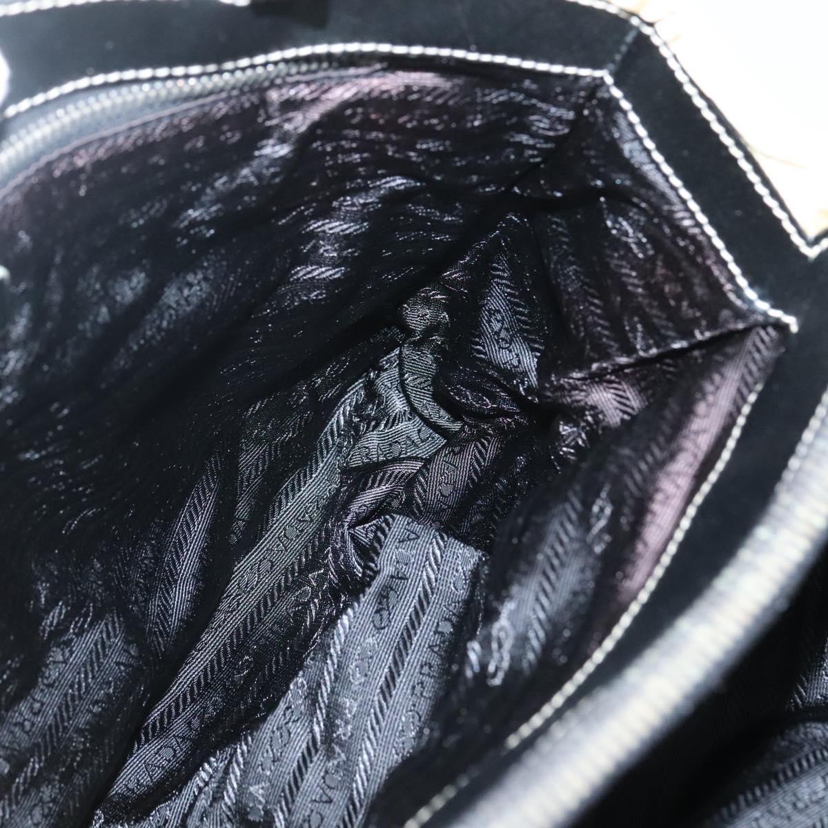 PRADA Chain Tote Bag Nylon Leather Beige Silver Auth bs26581