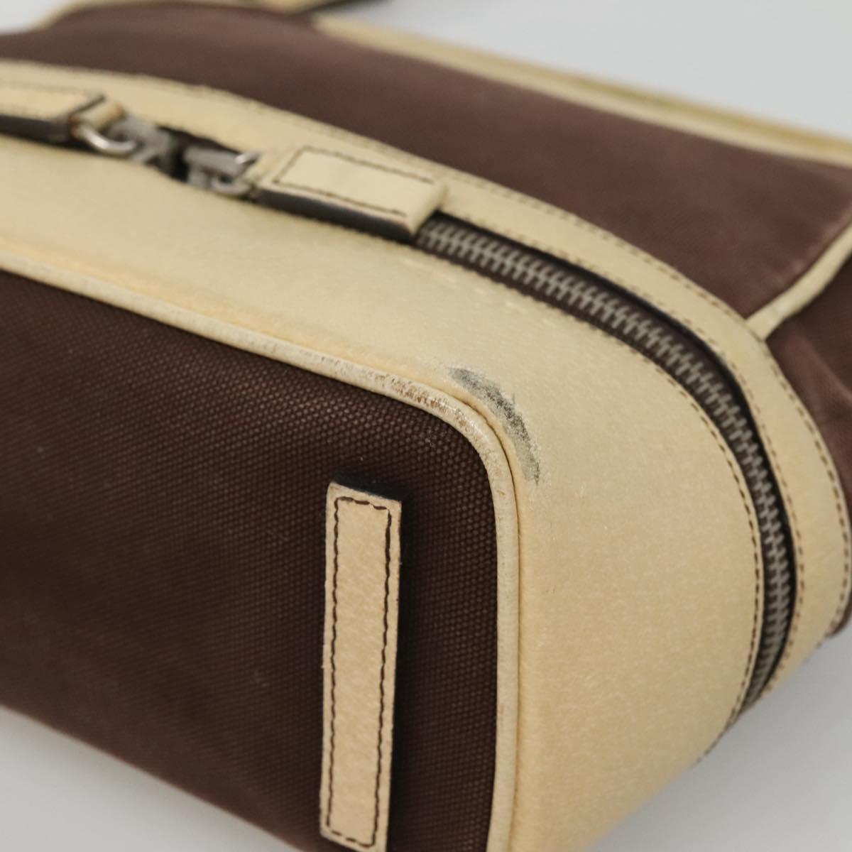 PRADA Shoulder Bag Canvas Leather Brown Silver Auth bs26588