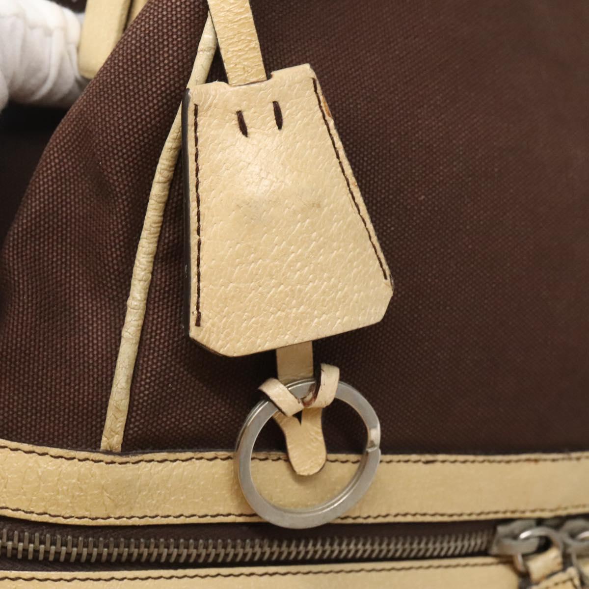 PRADA Shoulder Bag Canvas Leather Brown Silver Auth bs26588