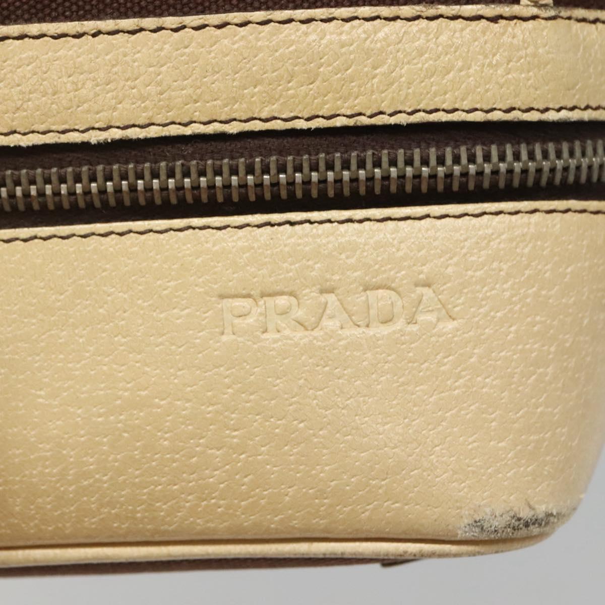 PRADA Shoulder Bag Canvas Leather Brown Silver Auth bs26588