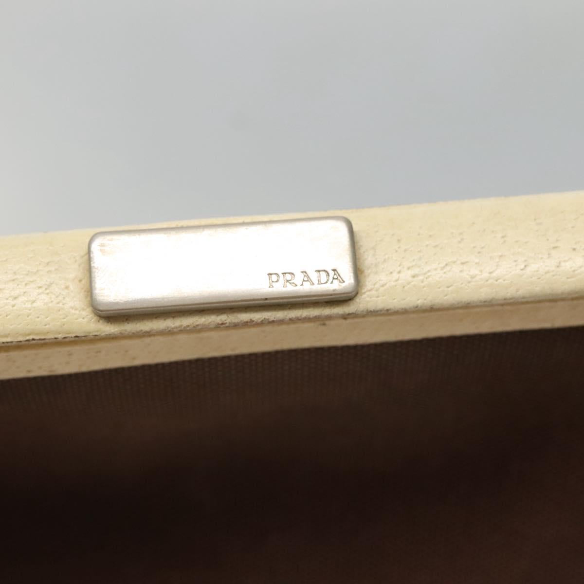 PRADA Shoulder Bag Canvas Leather Brown Silver Auth bs26588