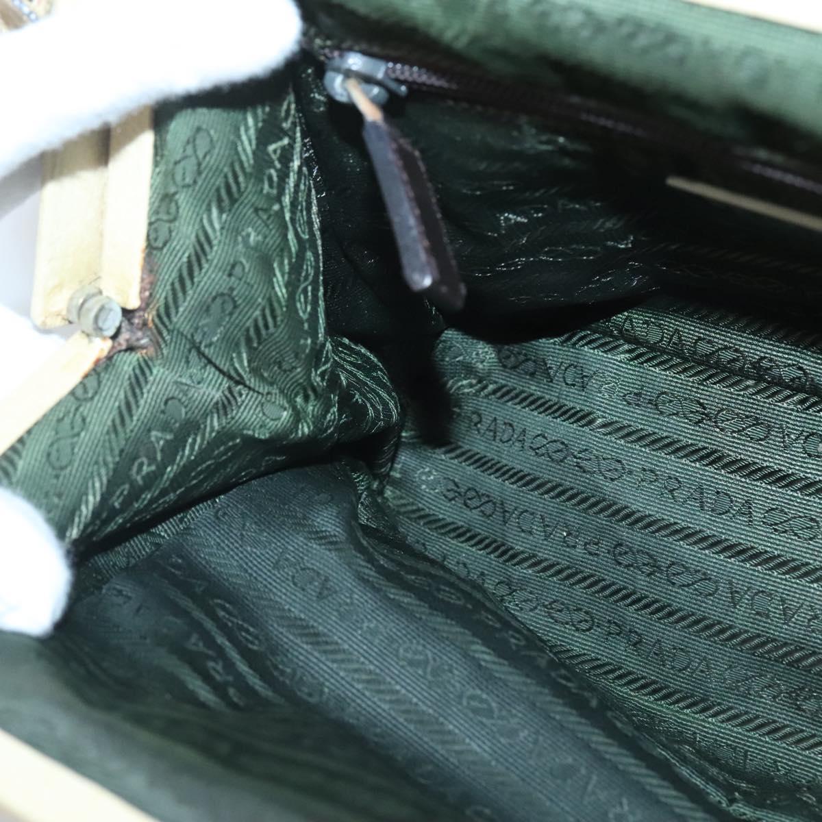 PRADA Shoulder Bag Canvas Leather Brown Silver Auth bs26588