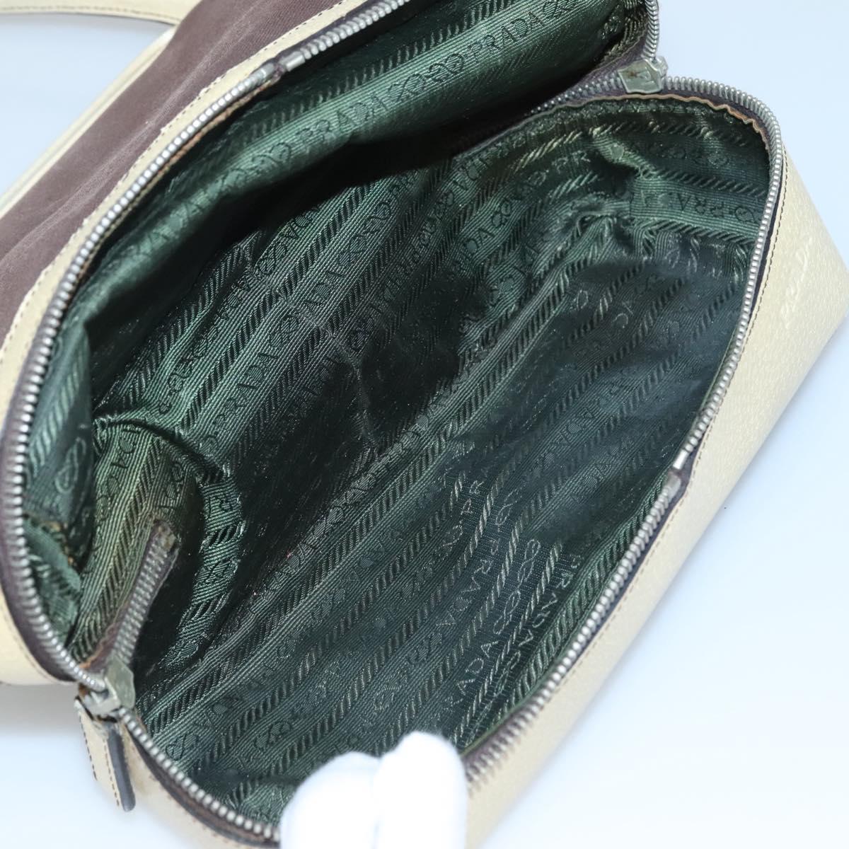 PRADA Shoulder Bag Canvas Leather Brown Silver Auth bs26588