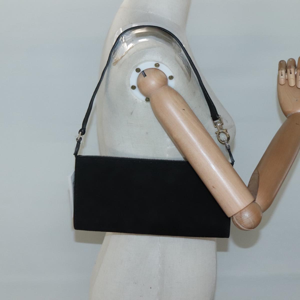 Salvatore Ferragamo Hand Bag Suede Black Silver Auth bs26594