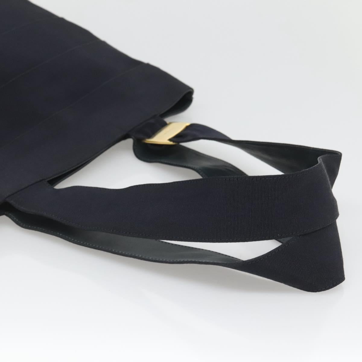 Salvatore Ferragamo Vala Tote Bag Canvas Leather Navy Gold Auth bs26595