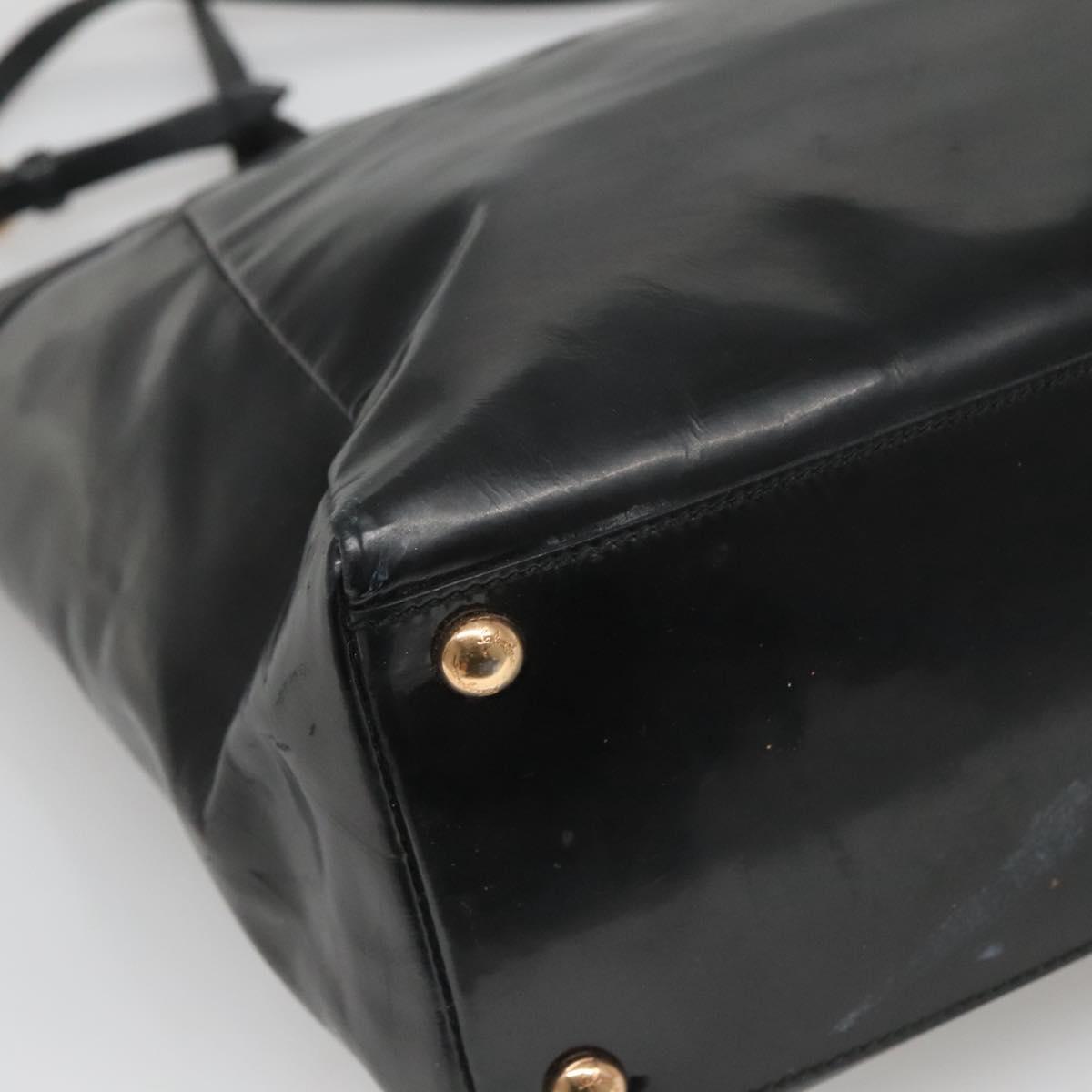Salvatore Ferragamo Vera Shoulder Bag Enamel Black Gold Auth bs26598