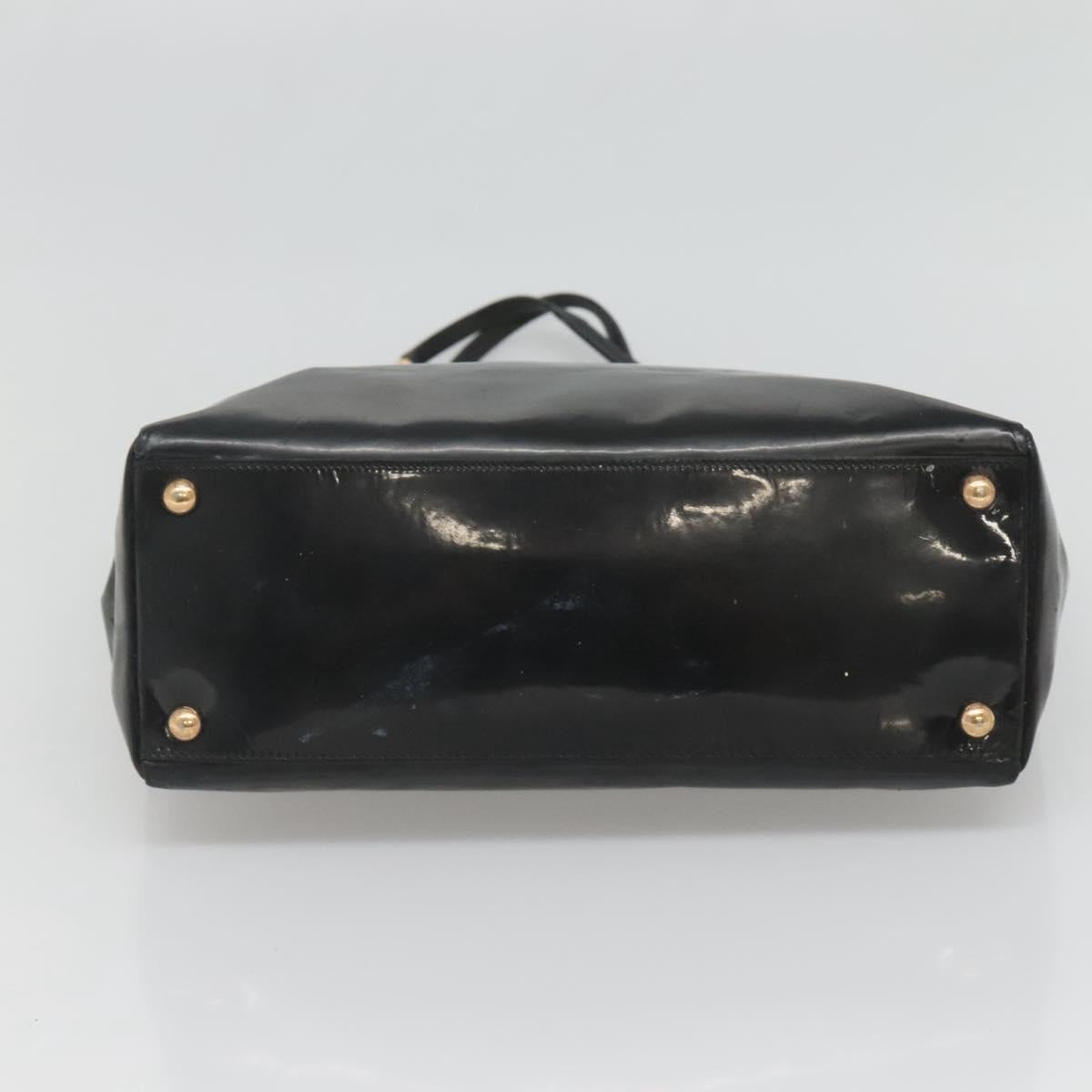 Salvatore Ferragamo Vera Shoulder Bag Enamel Black Gold Auth bs26598