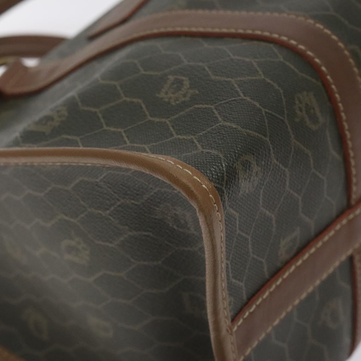 Christian Dior Honeycomb Canvas Hand Bag PVC Black Gold Auth bs26600