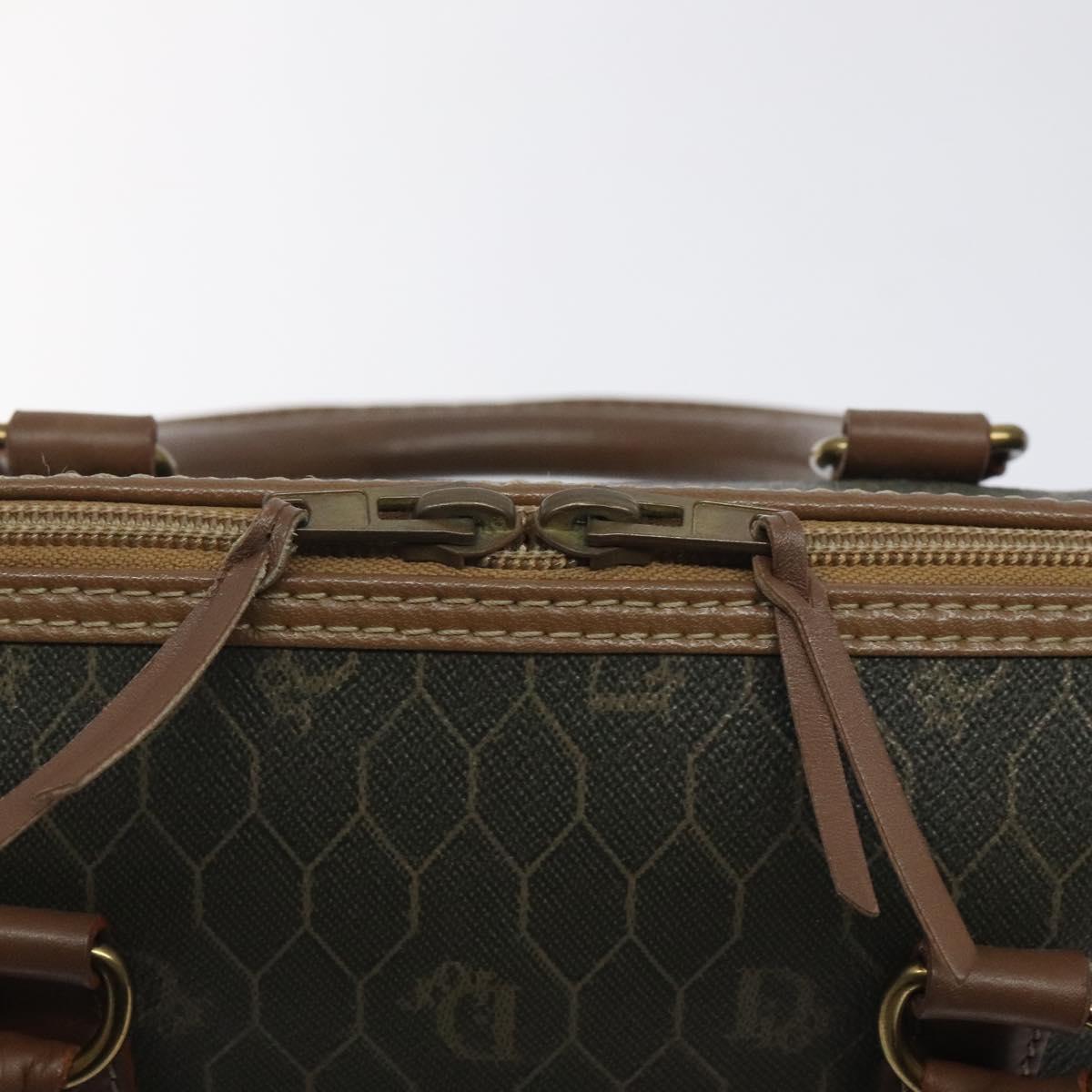 Christian Dior Honeycomb Canvas Hand Bag PVC Black Gold Auth bs26600