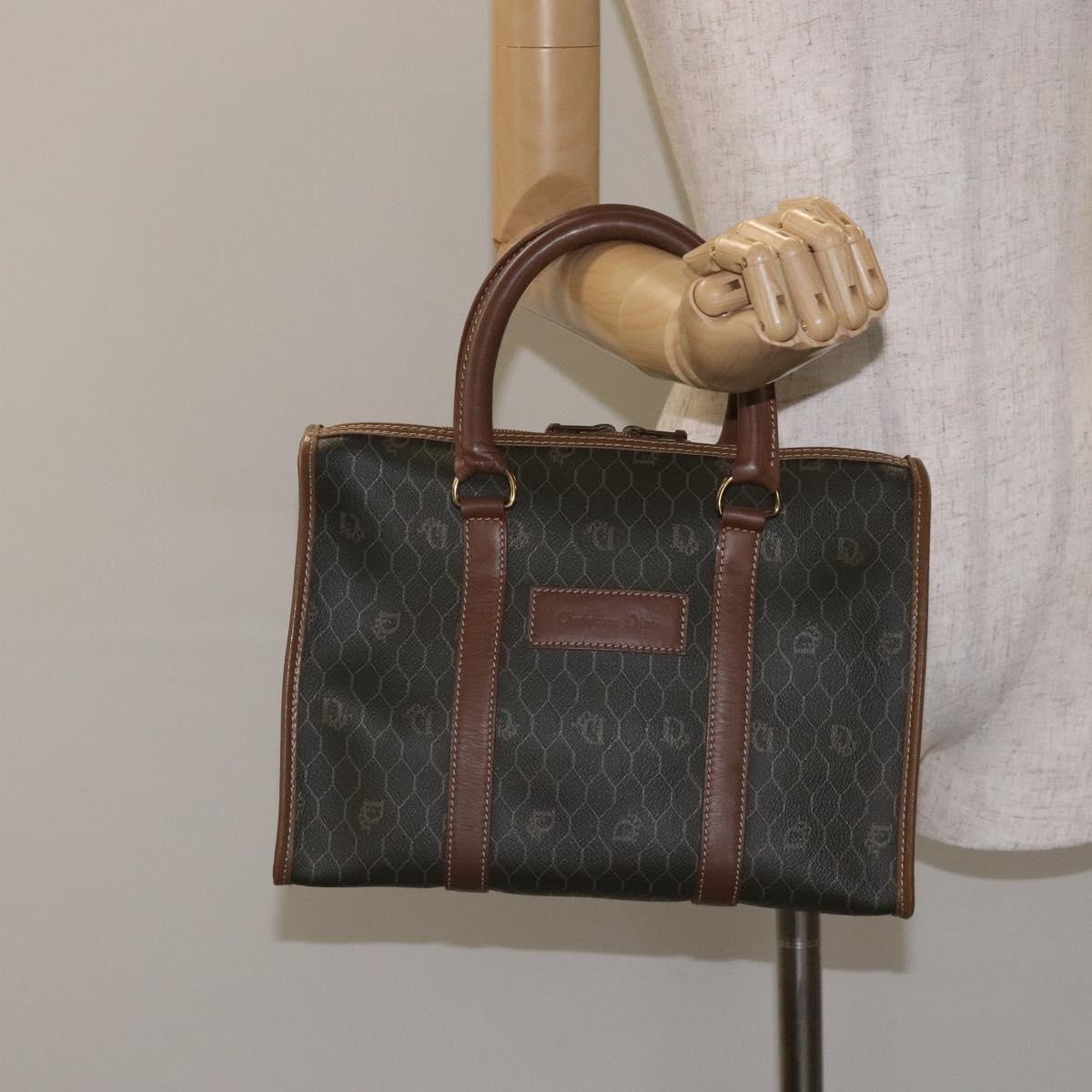 Christian Dior Honeycomb Canvas Hand Bag PVC Black Gold Auth bs26600