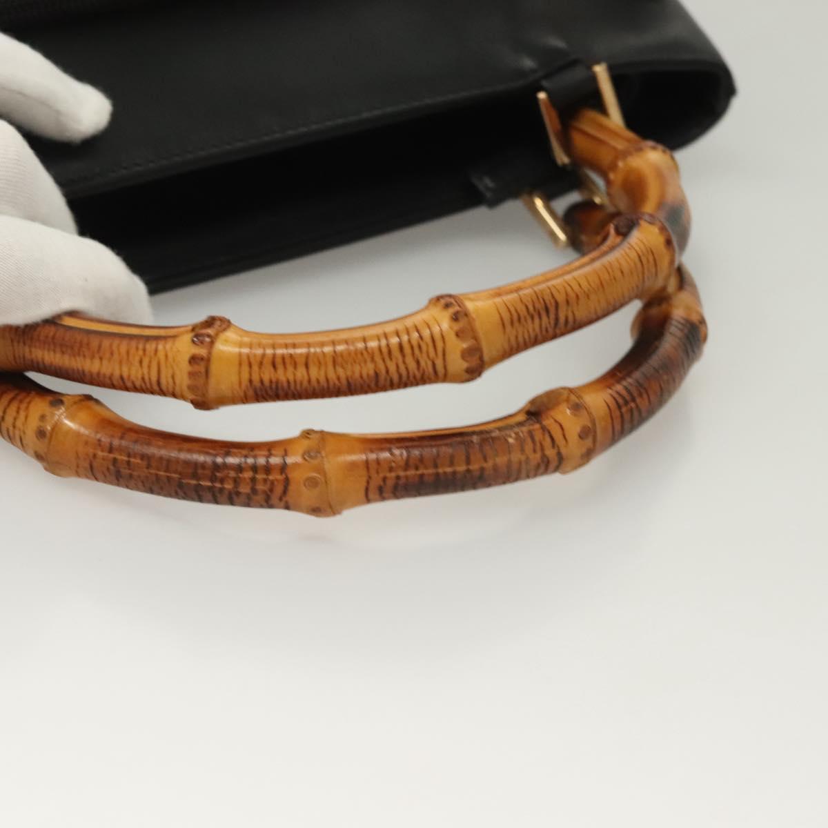 GUCCI Bamboo Hand Bag Leather 2way Black Gold 002 2058 0508 0 Auth bs26604