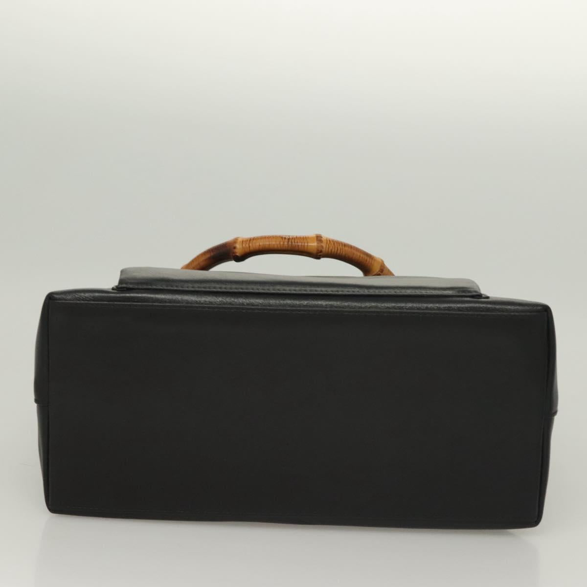 GUCCI Bamboo Hand Bag Leather 2way Black Gold 002 2058 0508 0 Auth bs26604