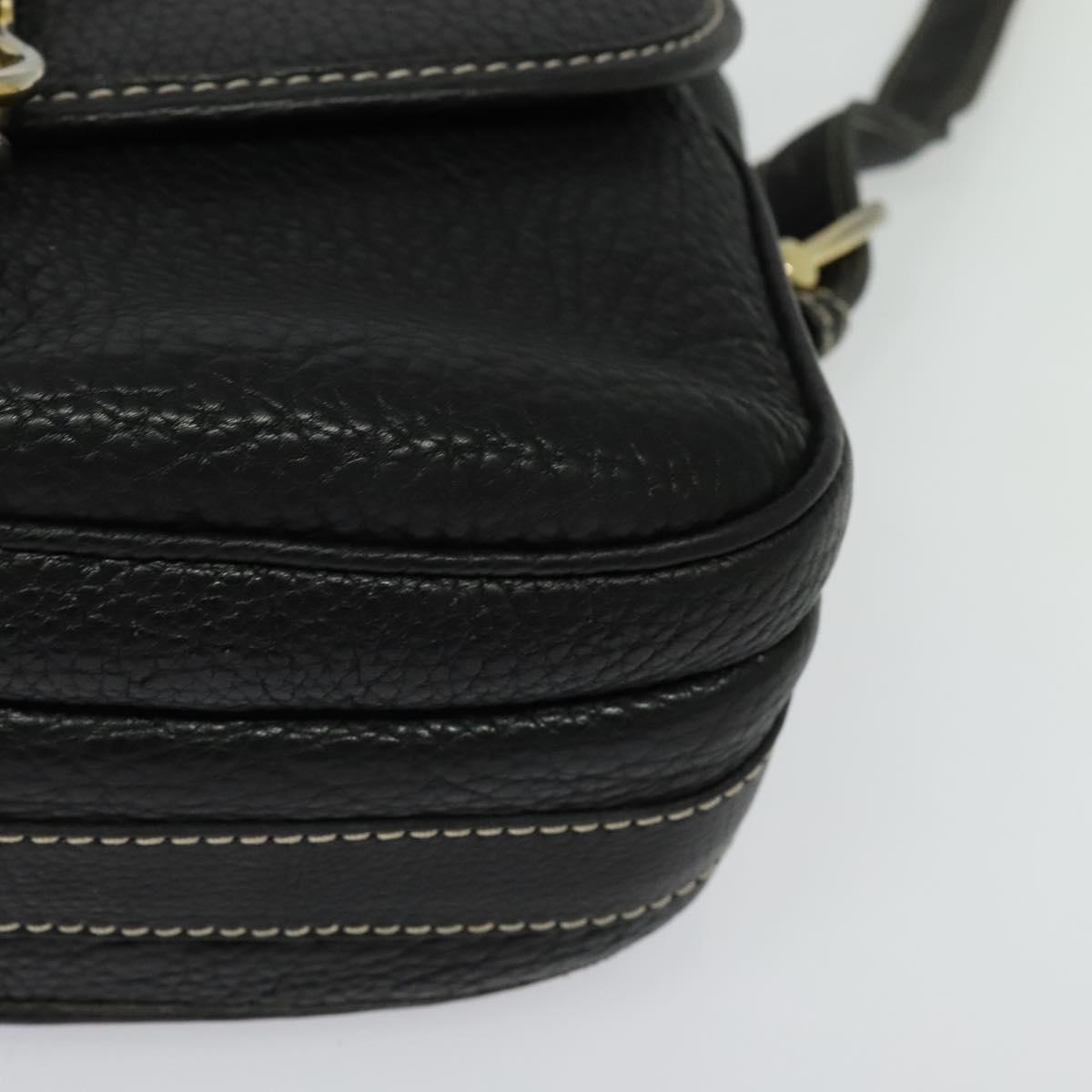 CELINE Shoulder Bag Leather Black Gold Auth bs26612