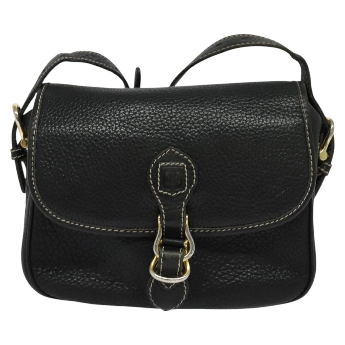 CELINE Shoulder Bag Leather Black Gold Auth bs26612