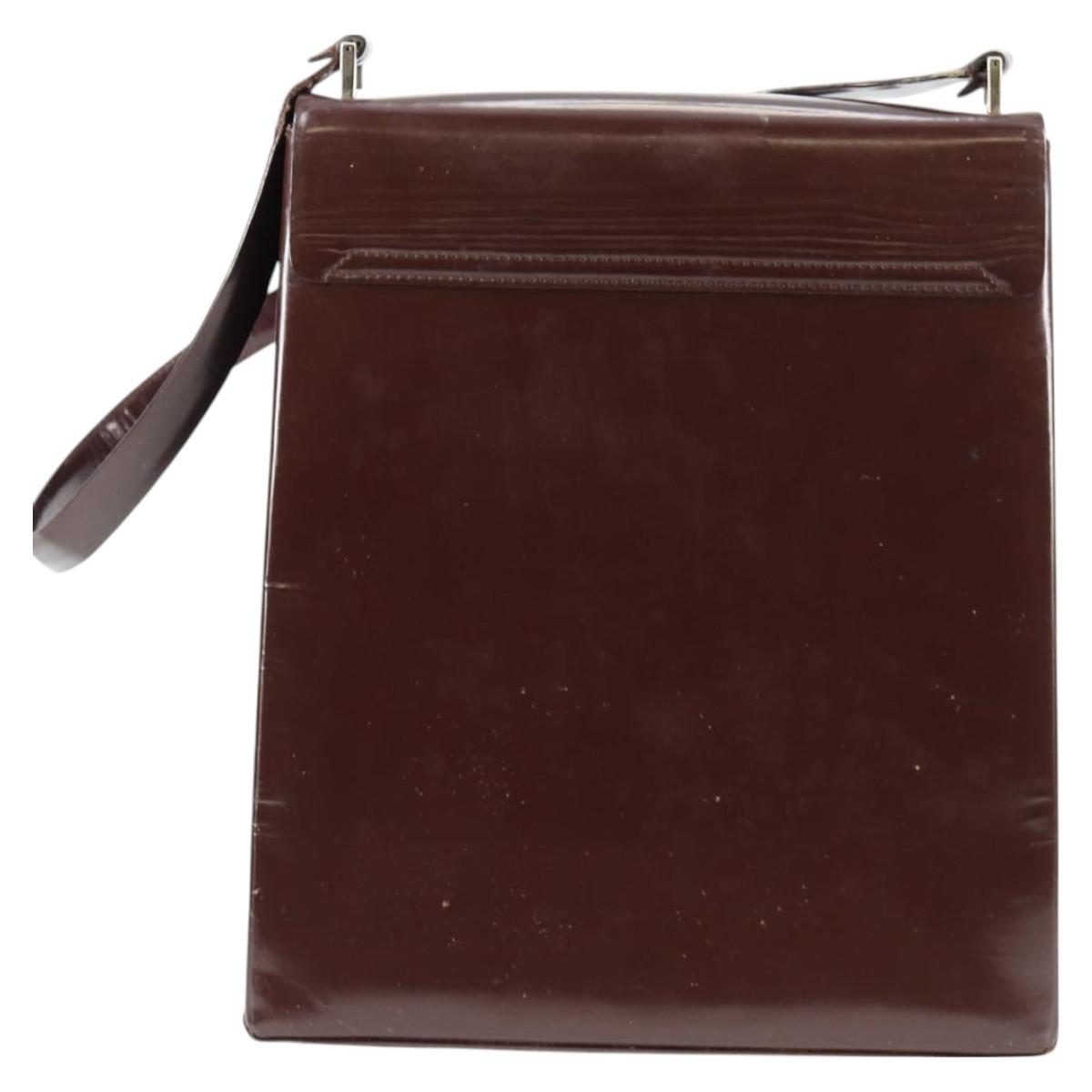 GUCCI Shoulder Bag Patent leather Brown Silver 002 2046 0433 Auth bs26623