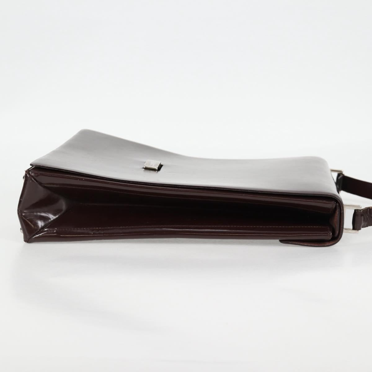 GUCCI Shoulder Bag Patent leather Brown Silver 002 2046 0433 Auth bs26623