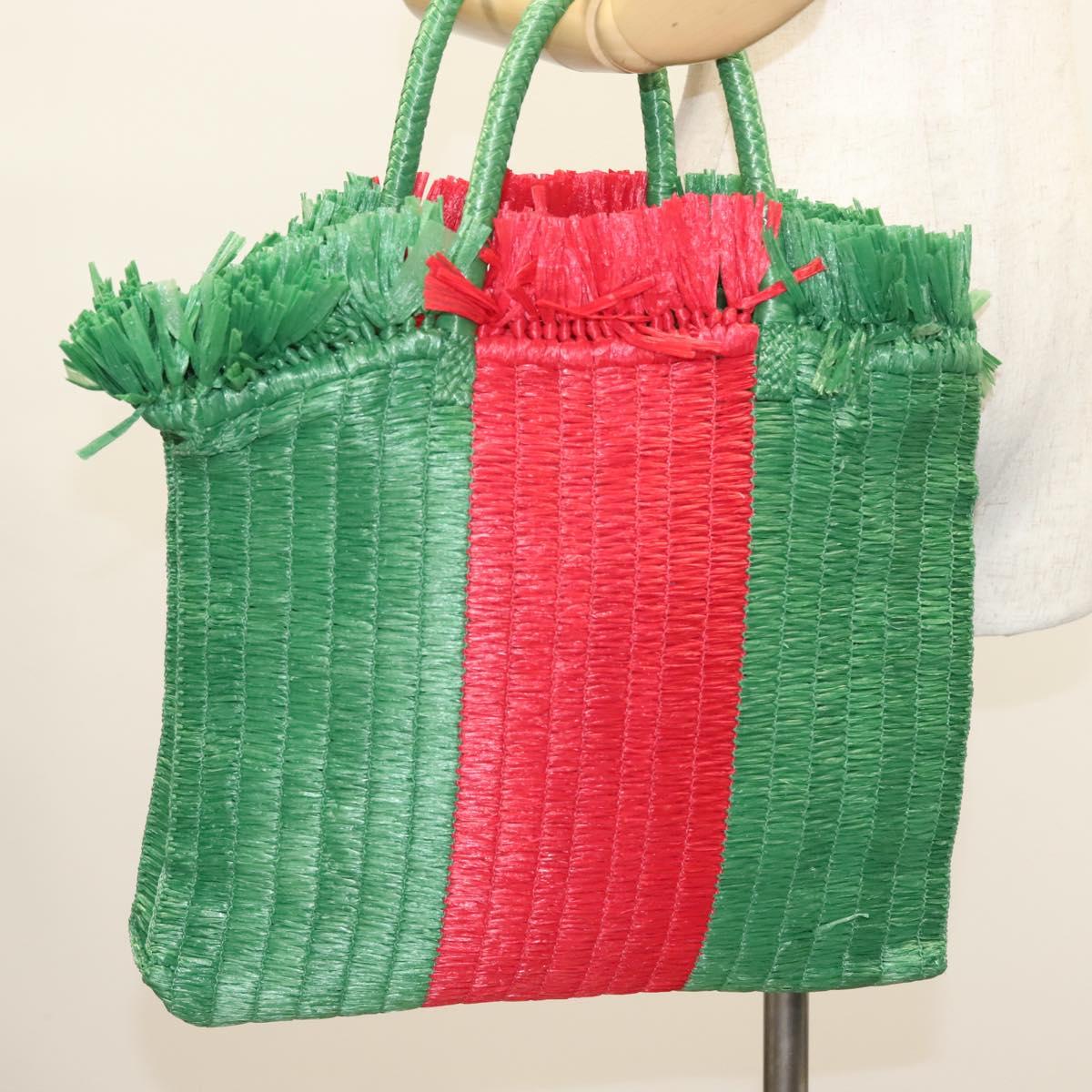 GUCCI Hand Bag Straw Green Red 524810 Auth bs26626