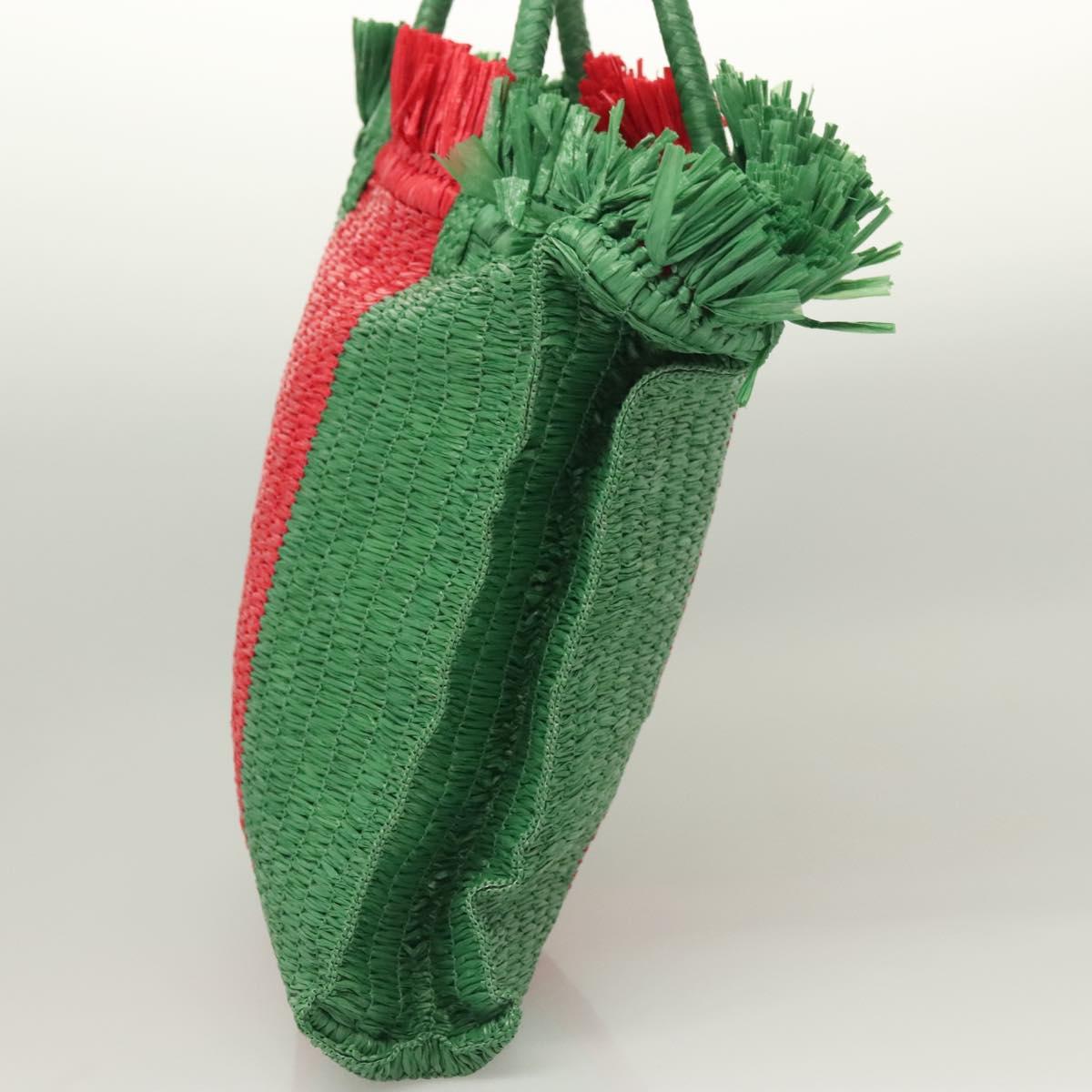 GUCCI Hand Bag Straw Green Red 524810 Auth bs26626