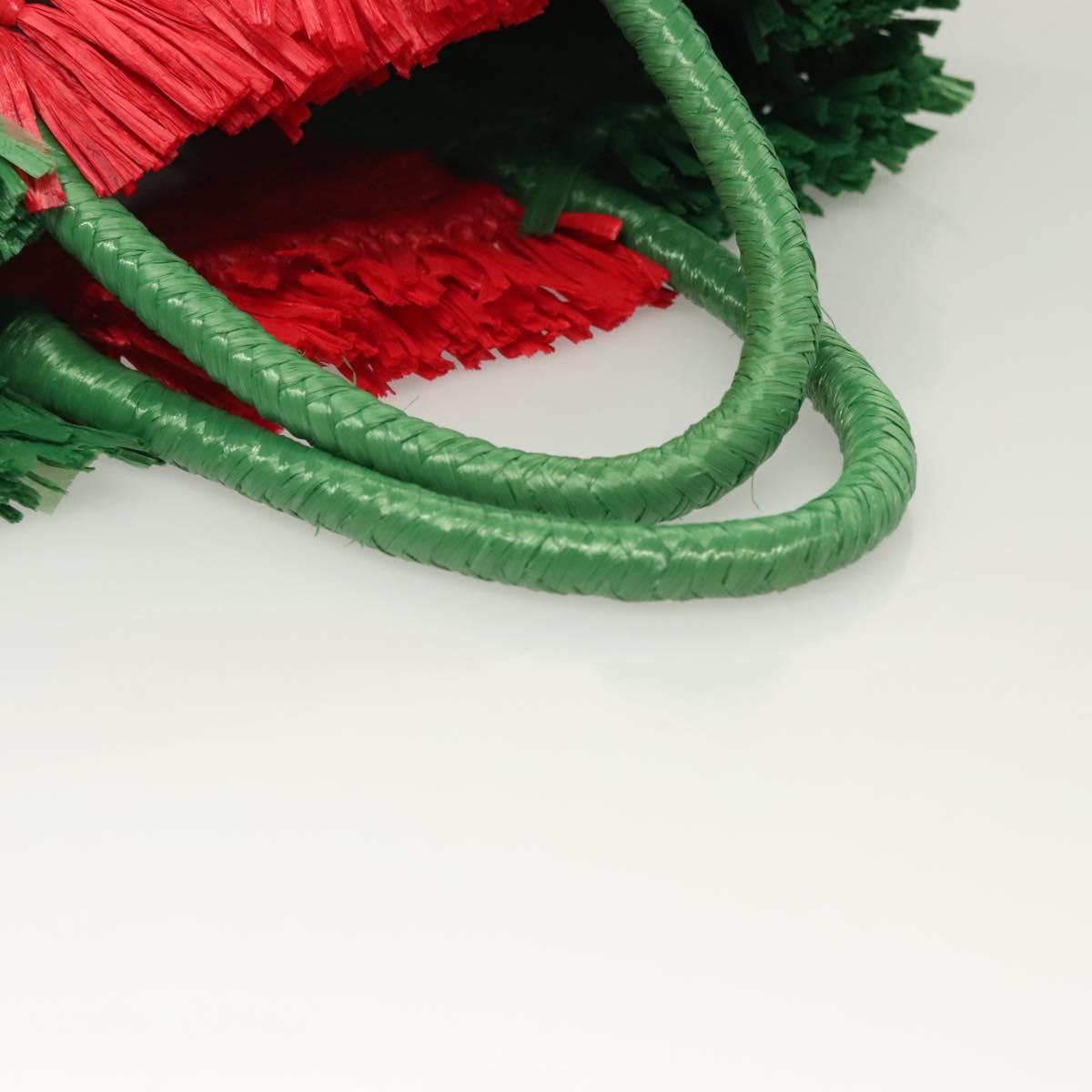 GUCCI Hand Bag Straw Green Red 524810 Auth bs26626