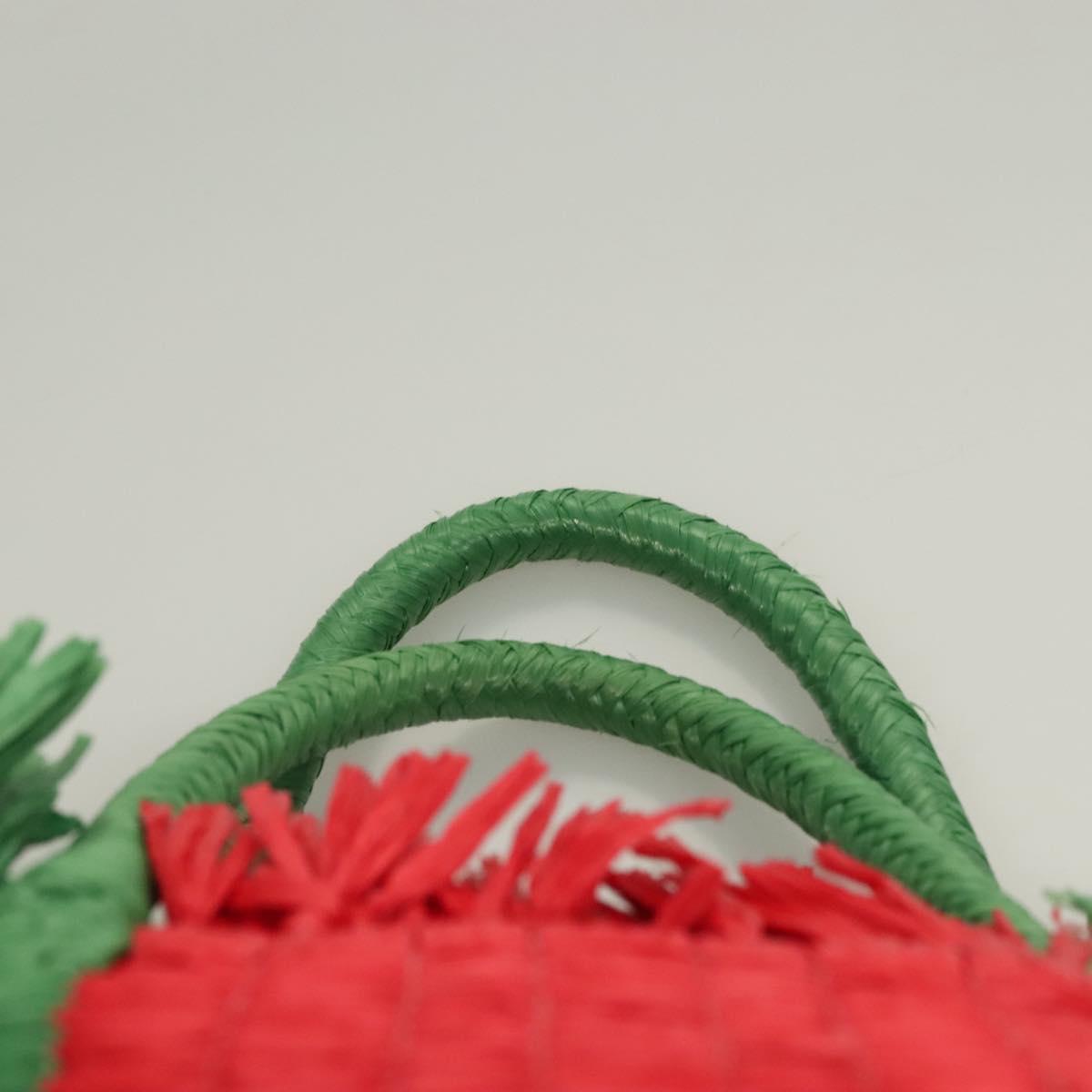 GUCCI Hand Bag Straw Green Red 524810 Auth bs26626