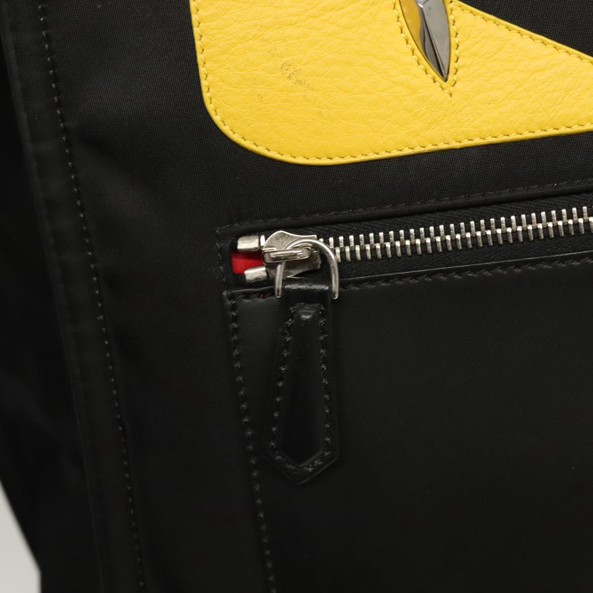 FENDI Monster Bugs Tote Bag Nylon Leather Black Yellow Silver Auth bs26641