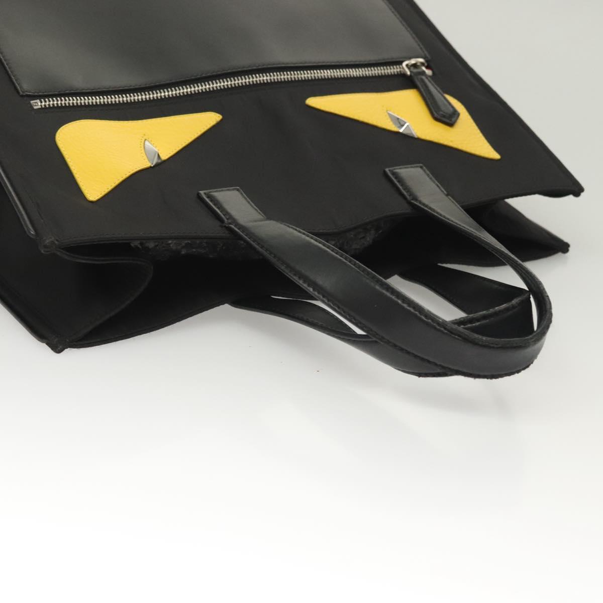 FENDI Monster Bugs Tote Bag Nylon Leather Black Yellow Silver Auth bs26641