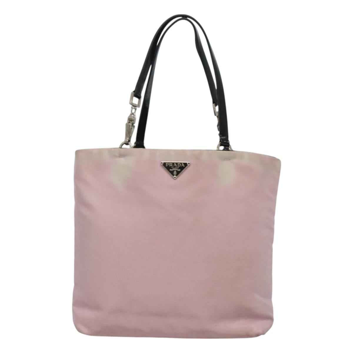 PRADA Hand Bag Nylon Pink Silver Auth bs26647