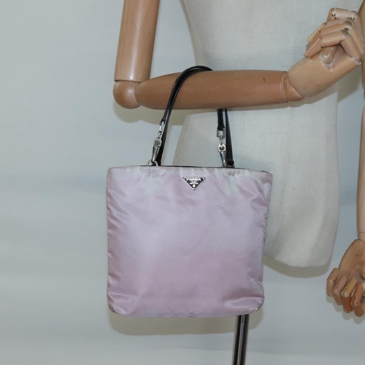 PRADA Hand Bag Nylon Pink Silver Auth bs26647