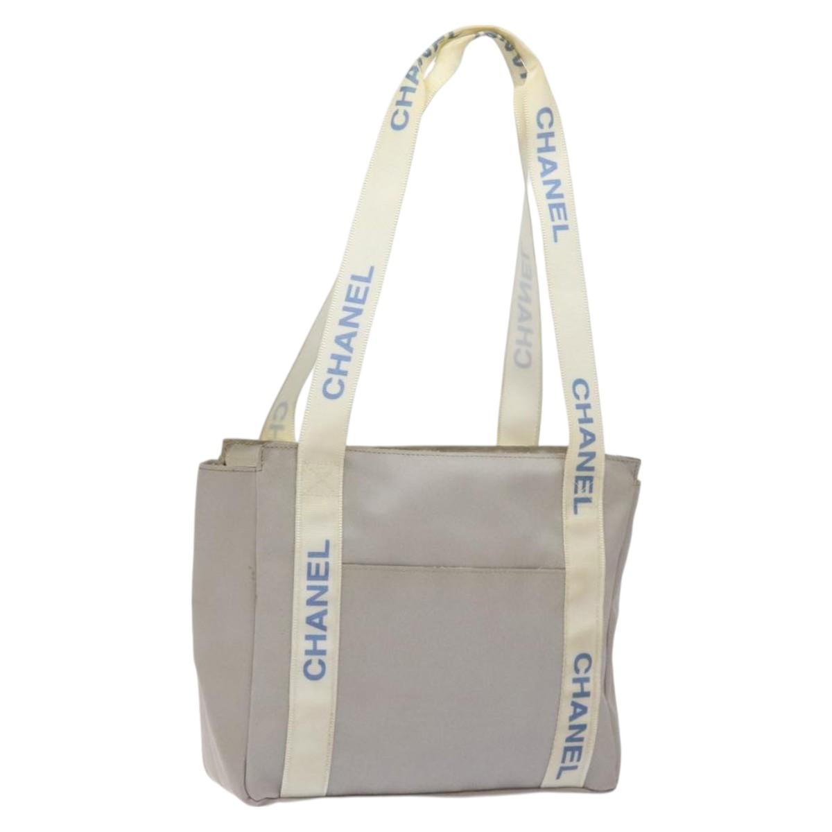 CHANEL Tote Bag PVC Canvas Greige Silver CC Auth bs26664
