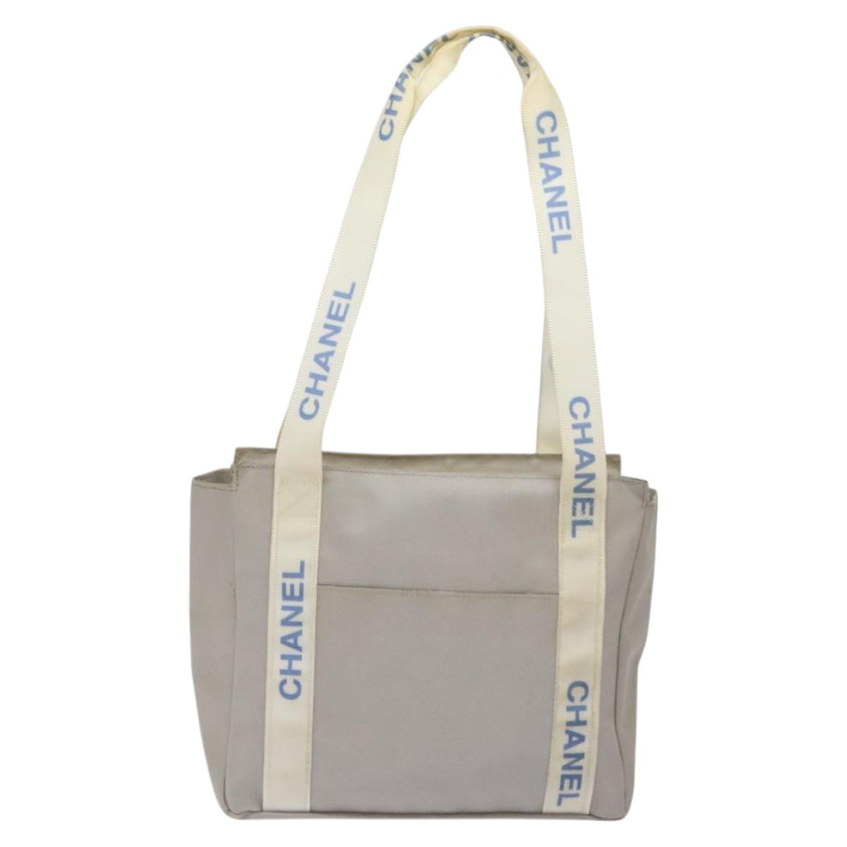 CHANEL Tote Bag PVC Canvas Greige Silver CC Auth bs26664