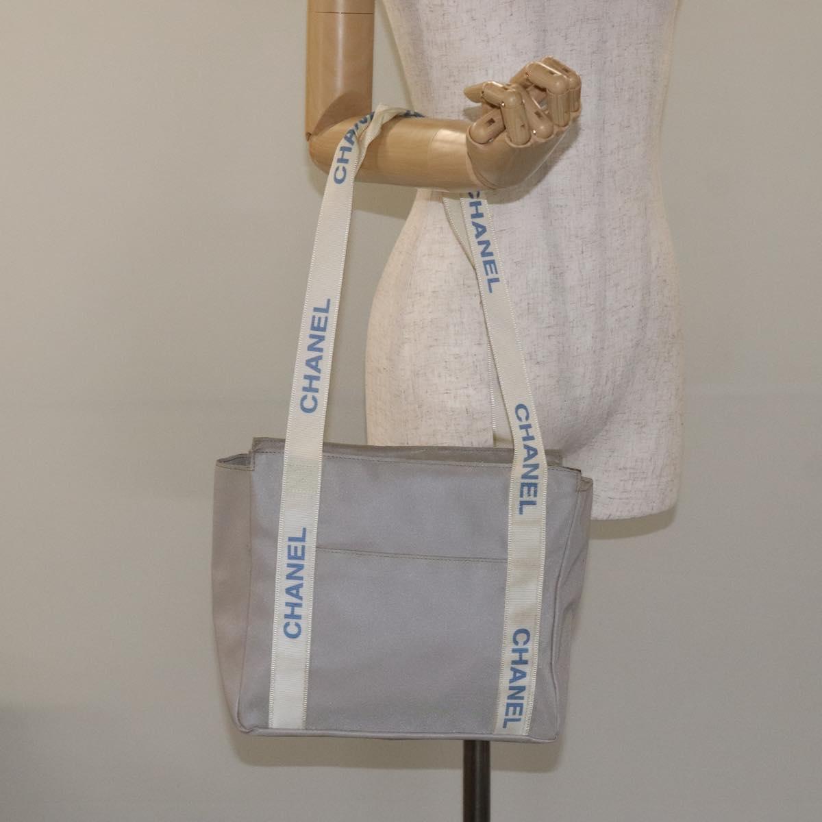 CHANEL Tote Bag PVC Canvas Greige Silver CC Auth bs26664