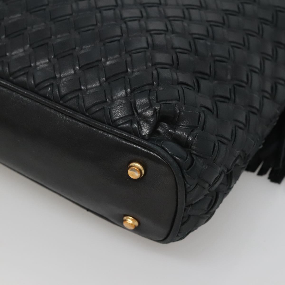 BALLY Shoulder Bag Leather Navy Gold Auth bs26667