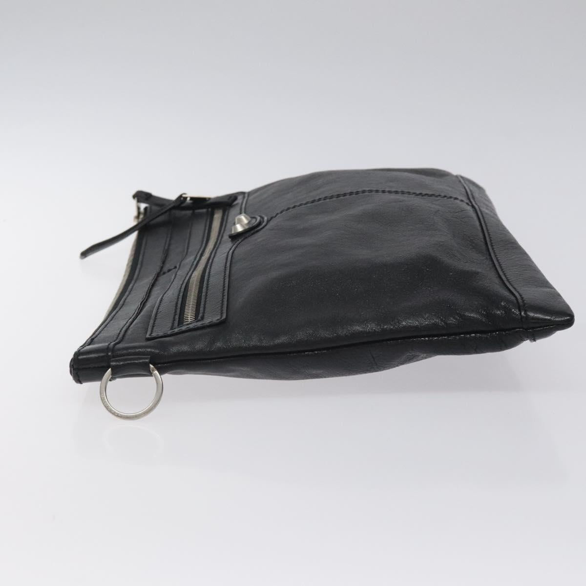 BALENCIAGA Clip L Clutch Bag Leather Black Silver 273023 Auth bs26675