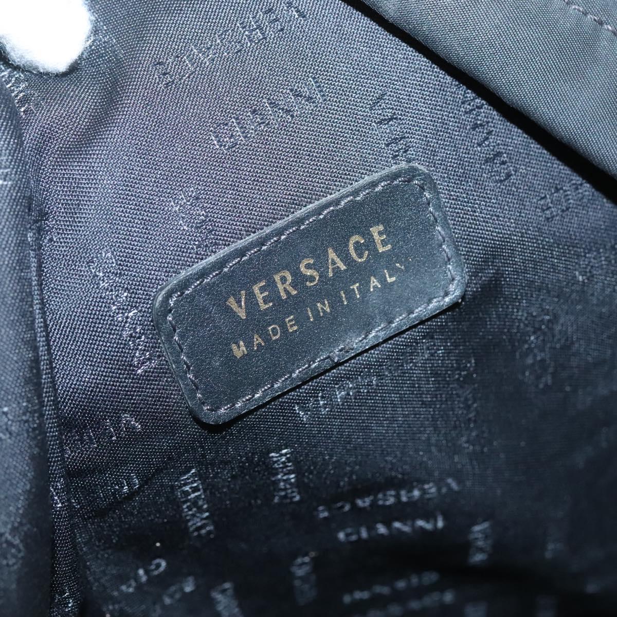 VERSACE Medusa Shoulder Bag Nylon Leather Black Gold Auth bs26702